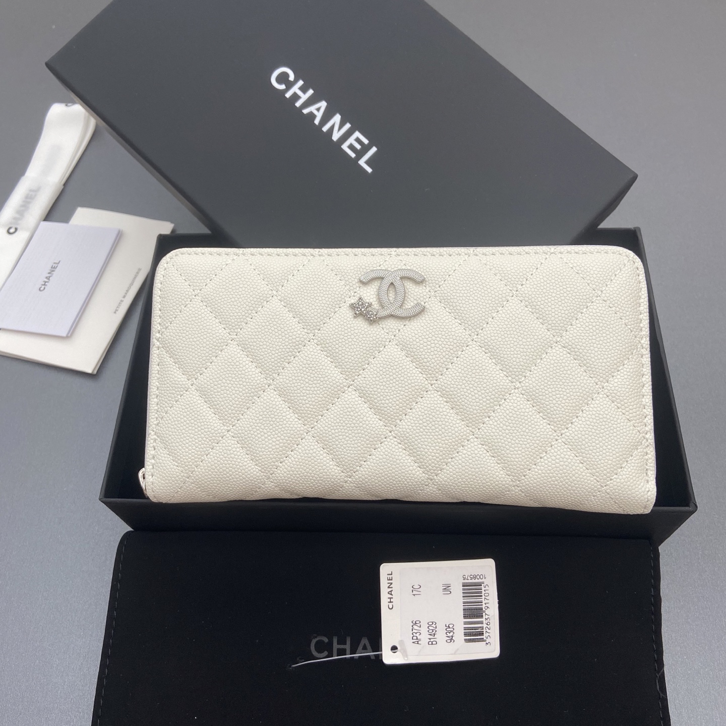 [TOP] CHANEL Caviar Skin Wallet 19cm - White - SHW - 711 Luxury