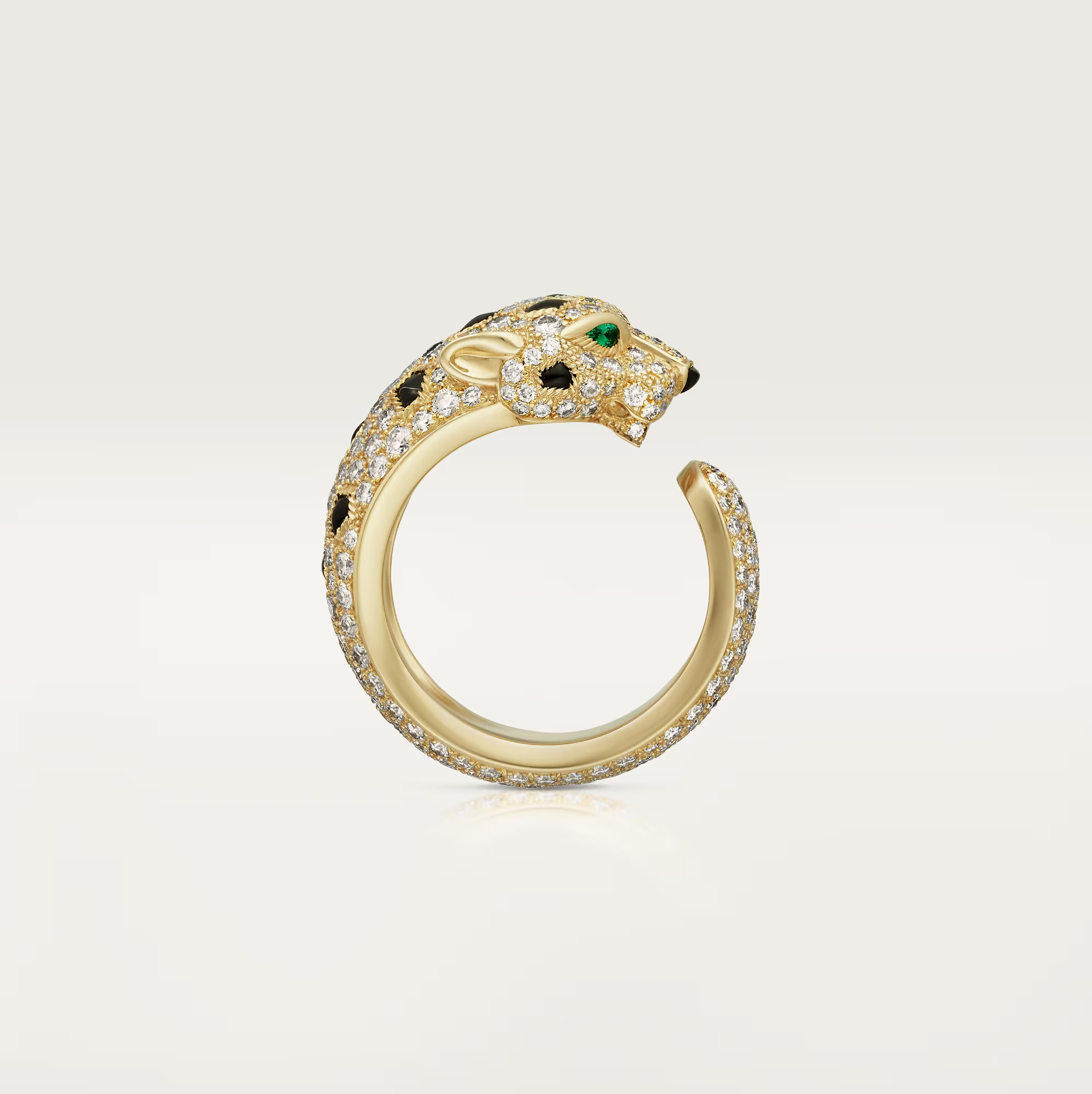 Carty Panther Motif Ring, Yellow Gold, Medium Model, Half-Paved