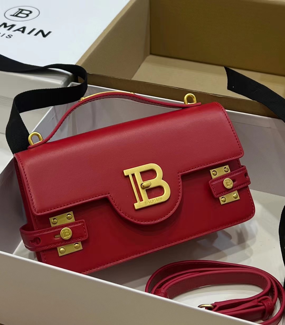 [TOP] BALMAIN Cowhide Bag 23*14*8cm - Red - 711 Luxury