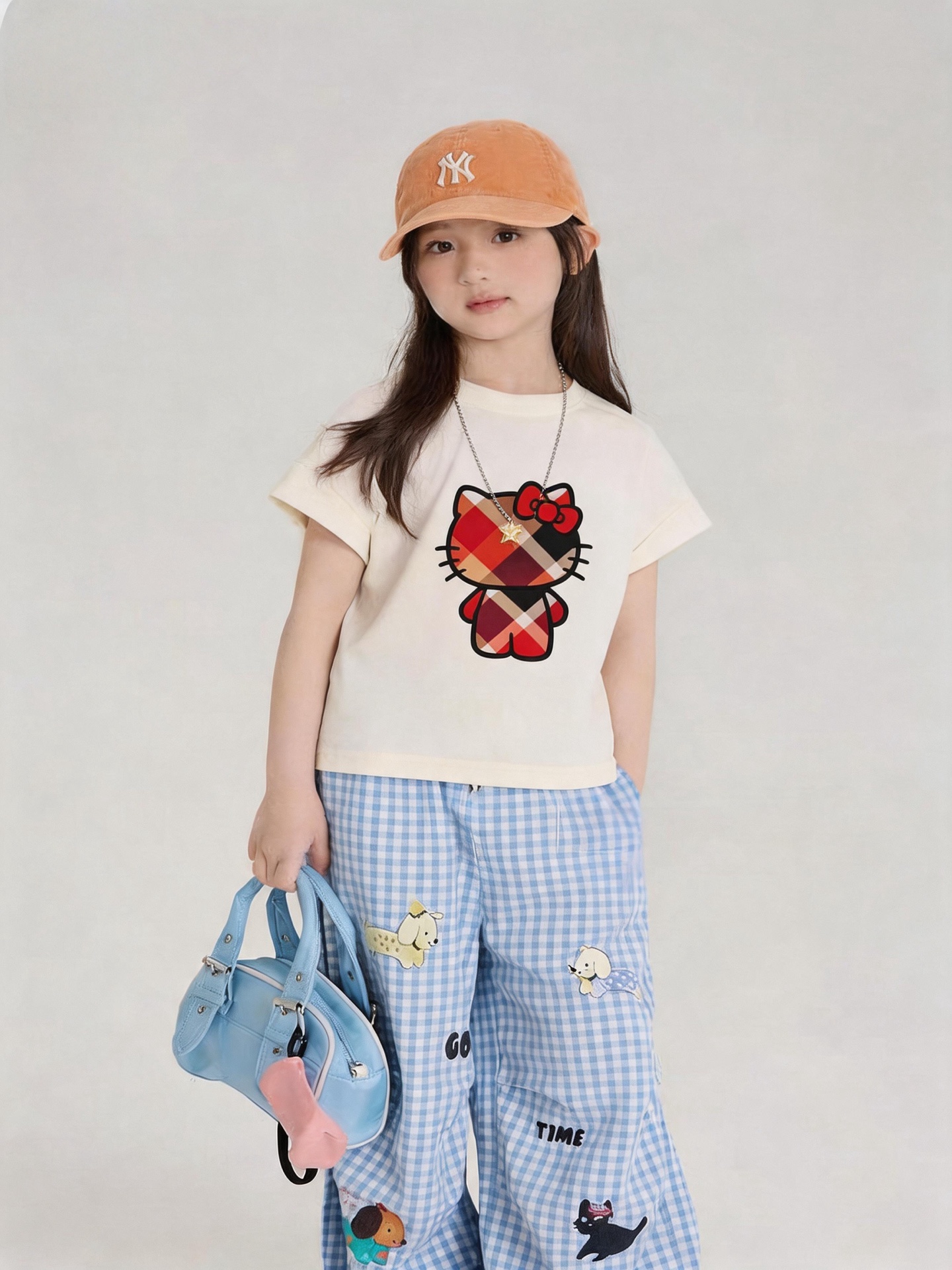 Burberry Unisex Kids Hello Kitty Vintage Check Print Crew Neck Cotton Short Sleeve T-Shirt Boys Girls Sizes 68-160