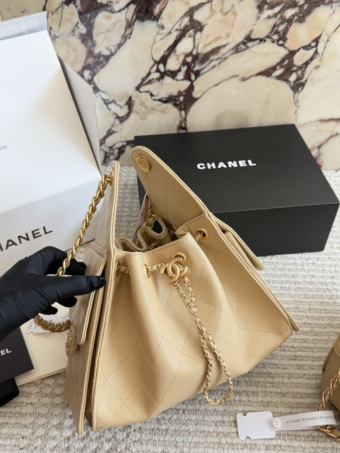 Chanel Beige Quilted Hobo Bag with Gold-Tone Hardware (Replica)