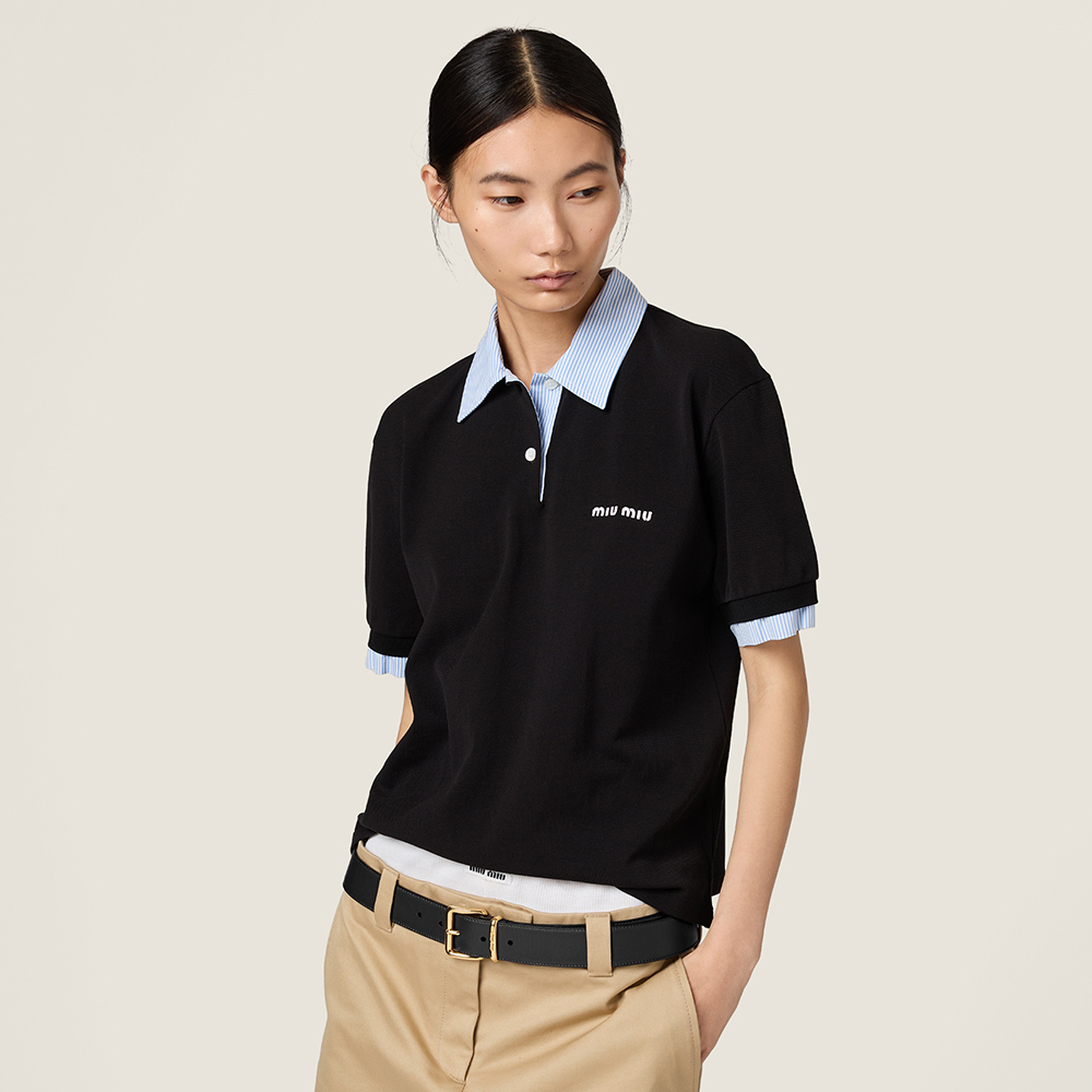 MiuMiu Black Cotton Piqué Polo Shirt #383449