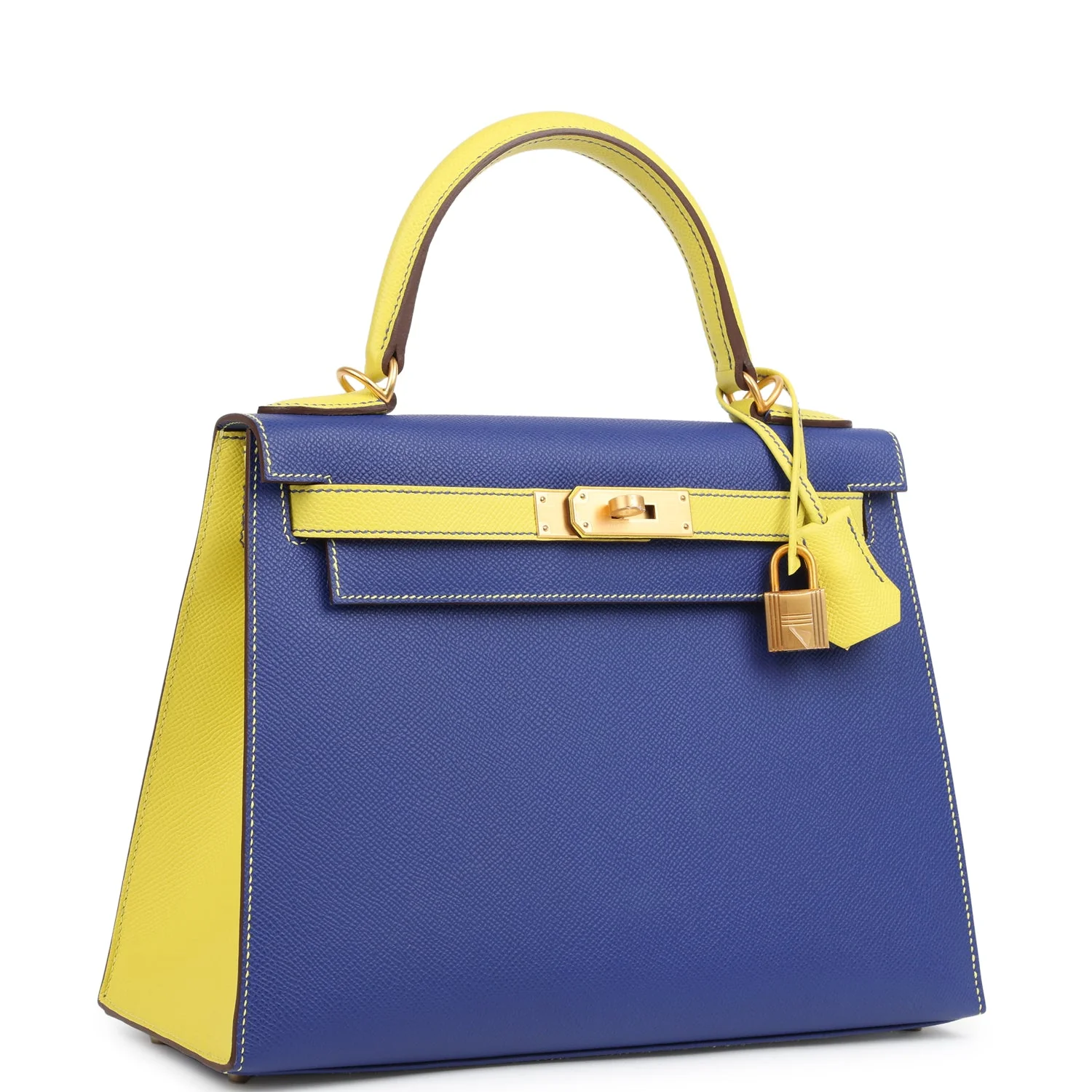Hermes Special Order (HSS) Kelly Sellier  Bleu Electric and Lime Epsom Brushed Gold Hardware