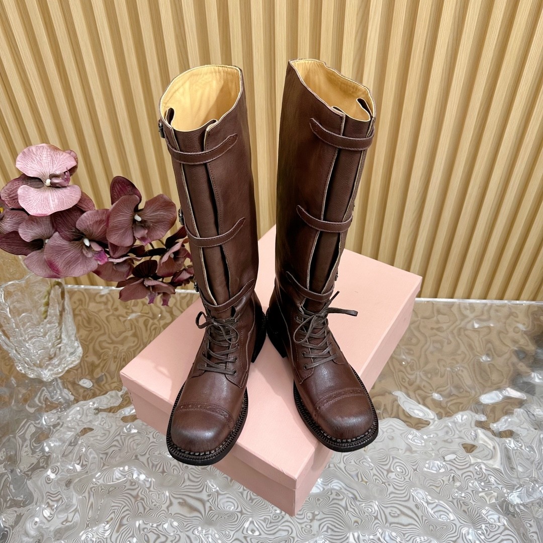 [TOP] Miu Miu Long Boots Calfskin - Chocolate - 711 Luxury