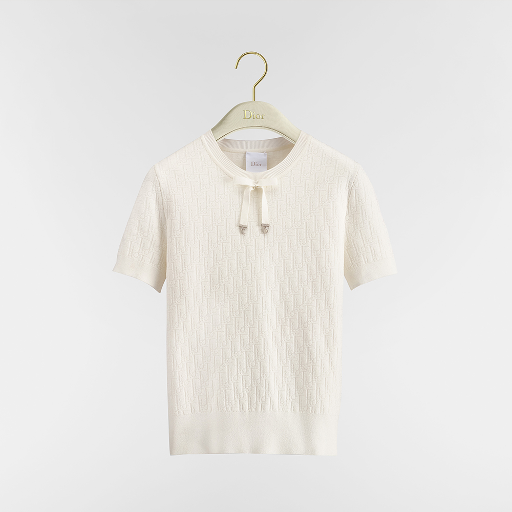 Dior Clothing DIOR Short-Sleeved Sweater Ecru Dior Oblique Technical Jacquard View 2 | Nigo Office
