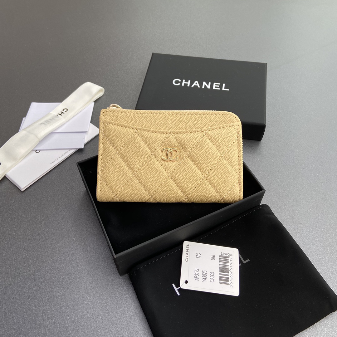 [TOP] CHANEL Mini Zipper Card Holder 13x9x2cm - Apricot - 711 Luxury