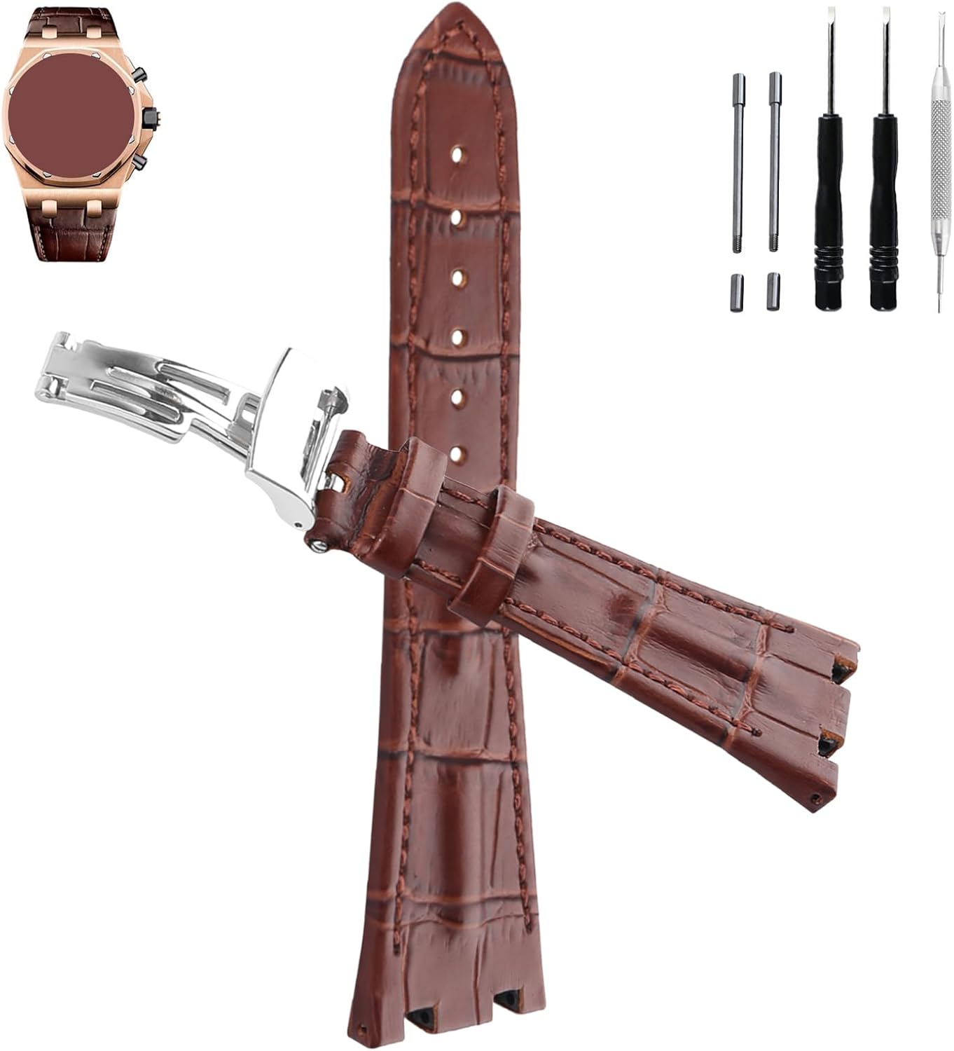 XTHCY Leather 28MM Watch Band &Tube and Screws Compatible for Audemars Piguet AP Royal Oak Offshore 15703(Men's style) 15710 26170 26176 26237 26470 26703 Strap Band Replacement for men wirst watchband and women Watch Bracelet