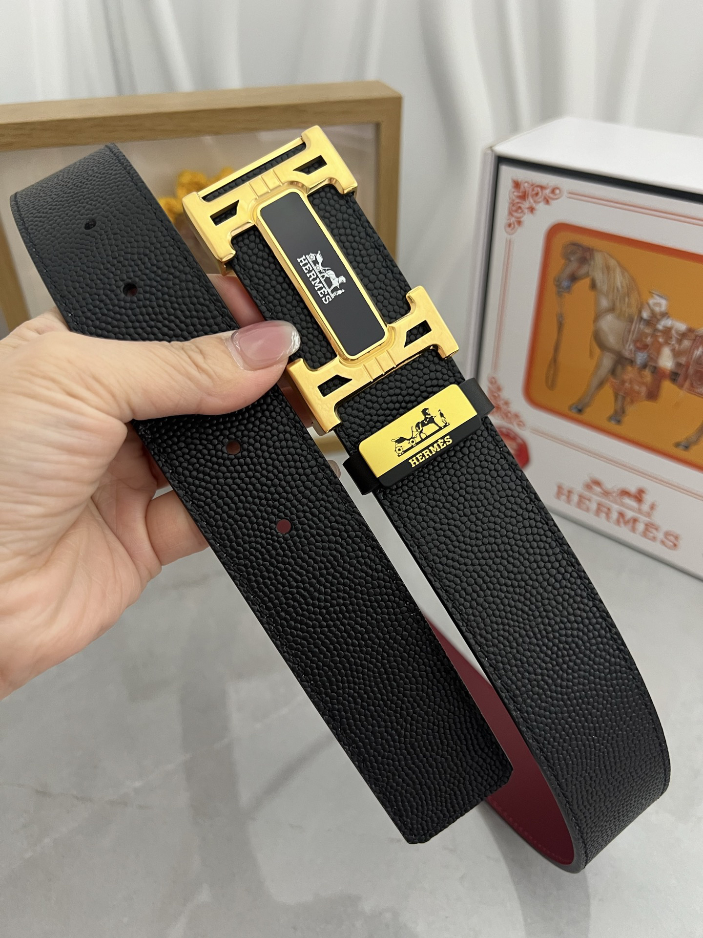 [TOP] HERMES Men's  Belt 3.8cm - Black - 711 Luxury