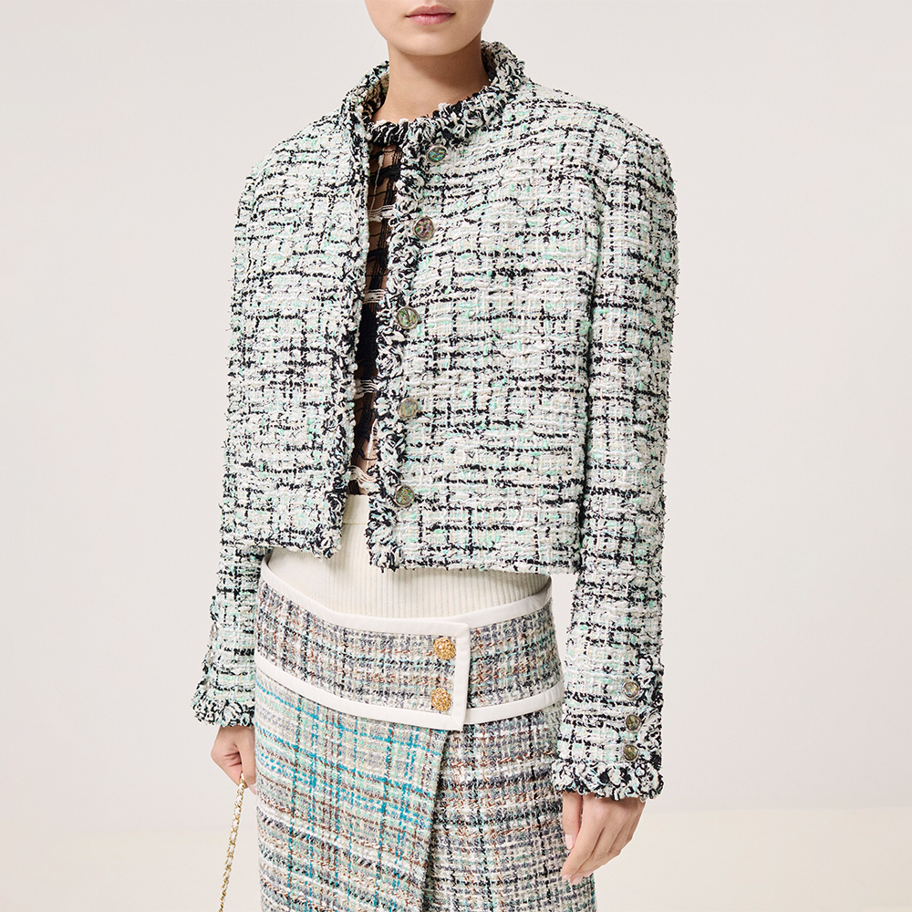 Chanel black Clothing CHANEL Jacket Tweed Aqua Green White Black #389747 | Nigo Office