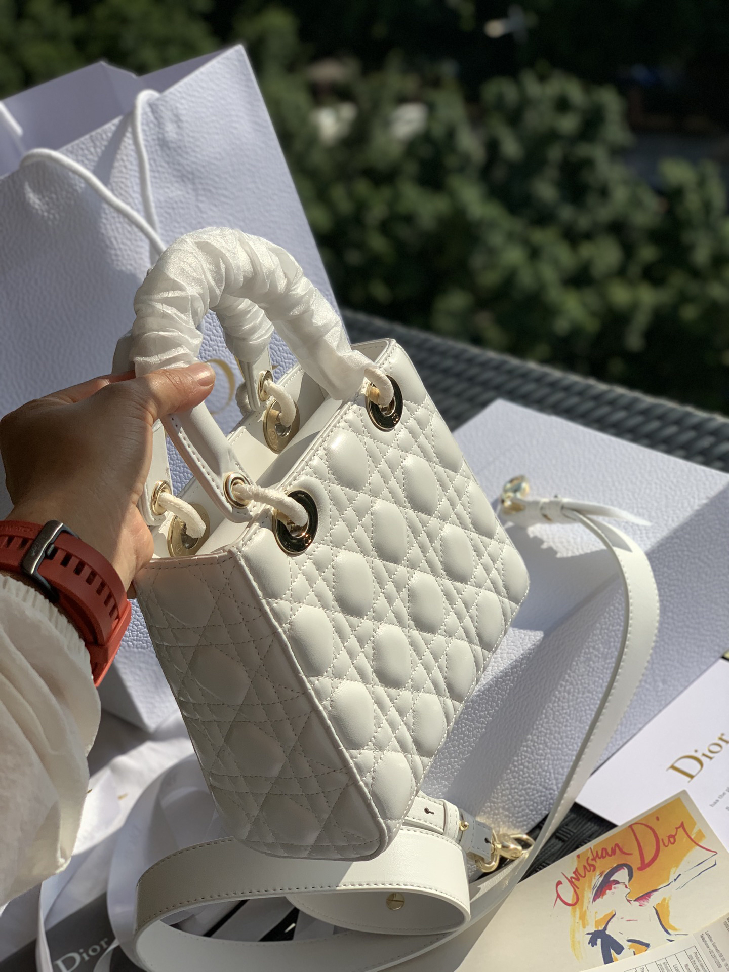 [TOP] Christian Dior Lady Dior Bag Lambskin 20x16.5x8cm - White