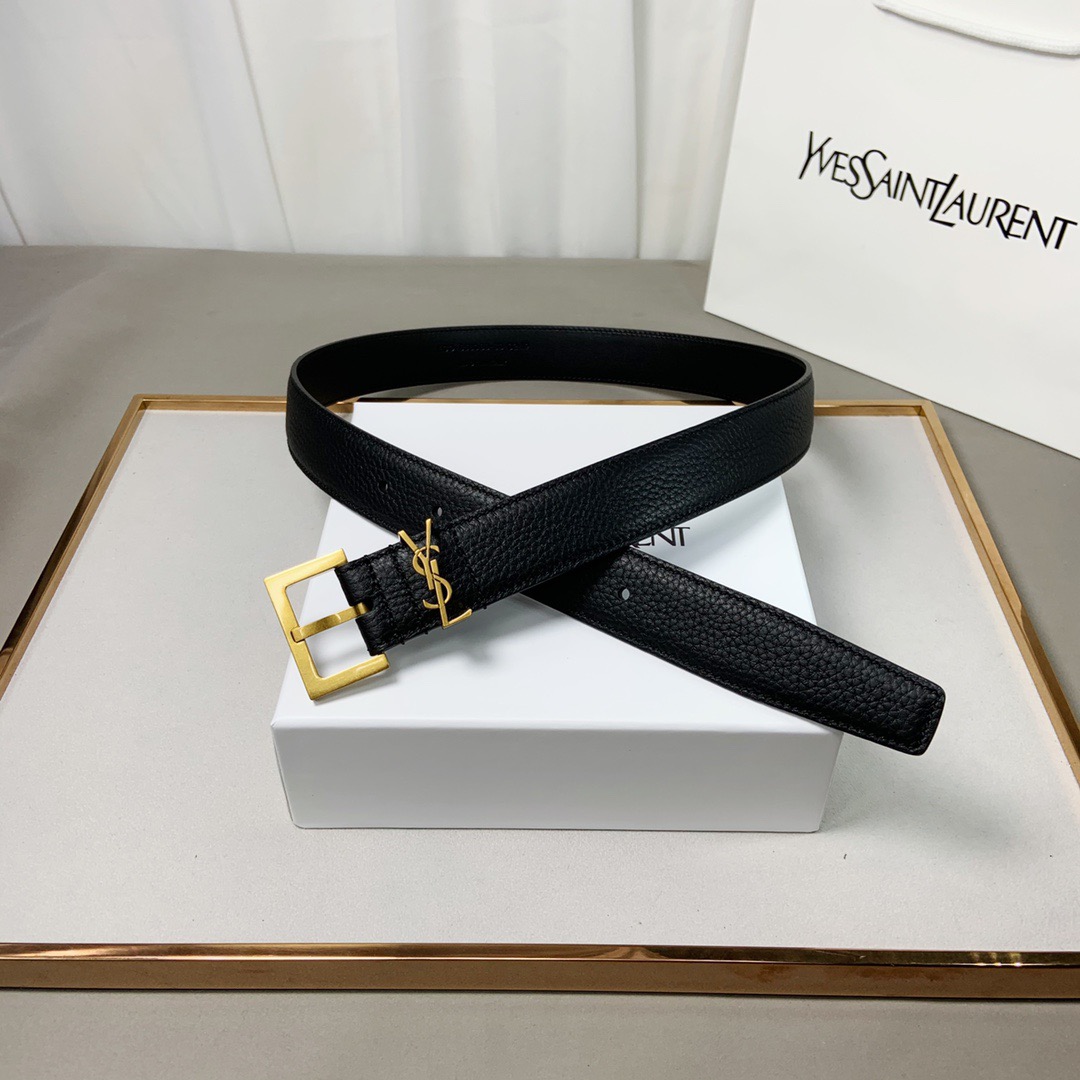 [TOP] Yves Saint Laurent YSL Belt Calfskin 3cm - Black - 711 Luxury