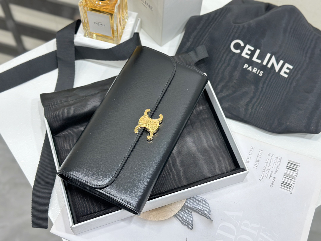 [TOP] CELINE Triomphe Wallet Cowhide 19x10x3cm - Black - 711 Luxury