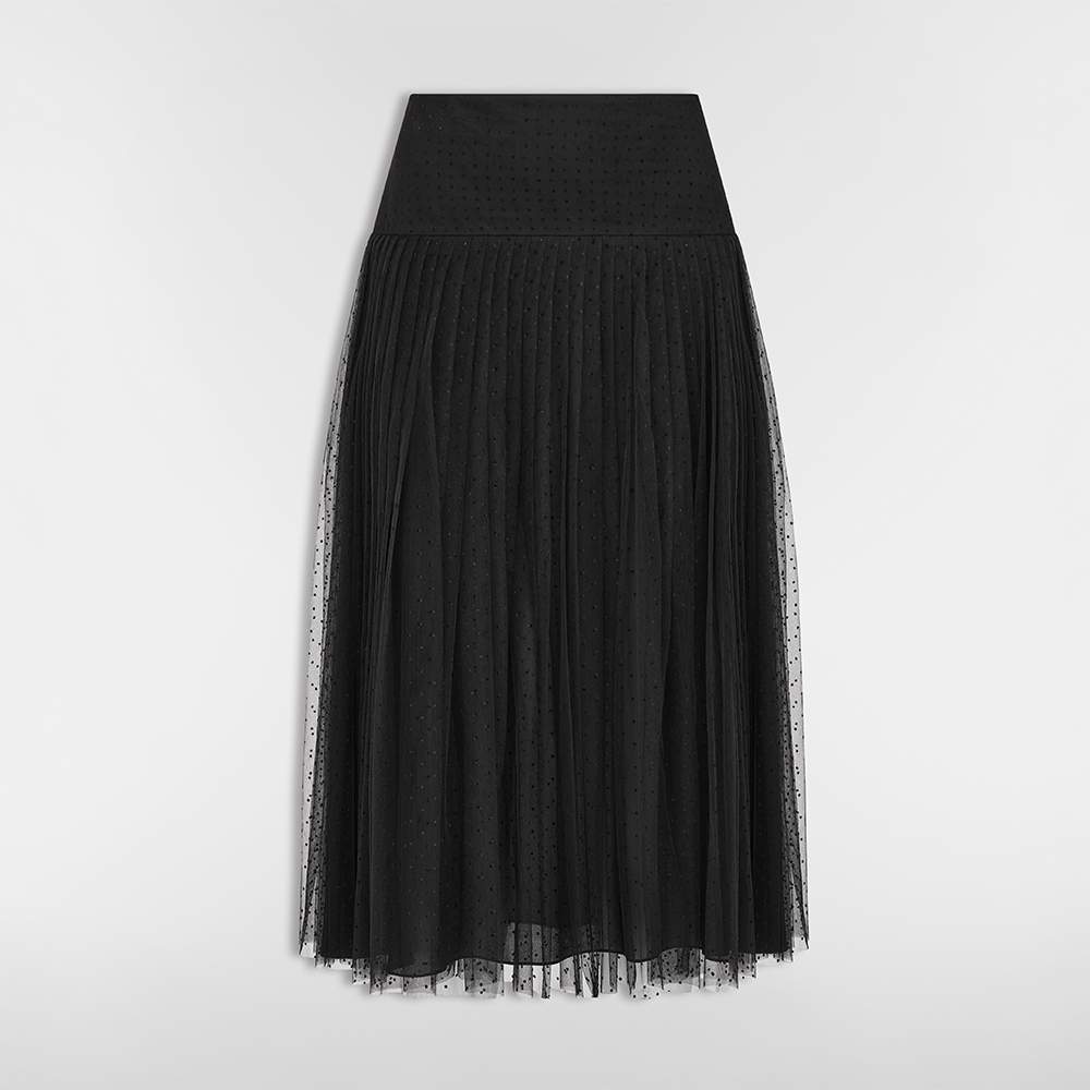 Dior black Clothing DIOR Mid-Length Pleated Skirt Black Plumetis Tulle #396255 | Nigo Office