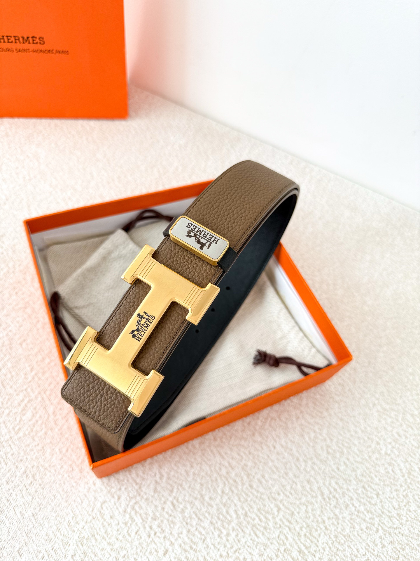 [TOP] HERMES Men's Buckle Logo Belt 3.8cm - Brown - 711 Luxury