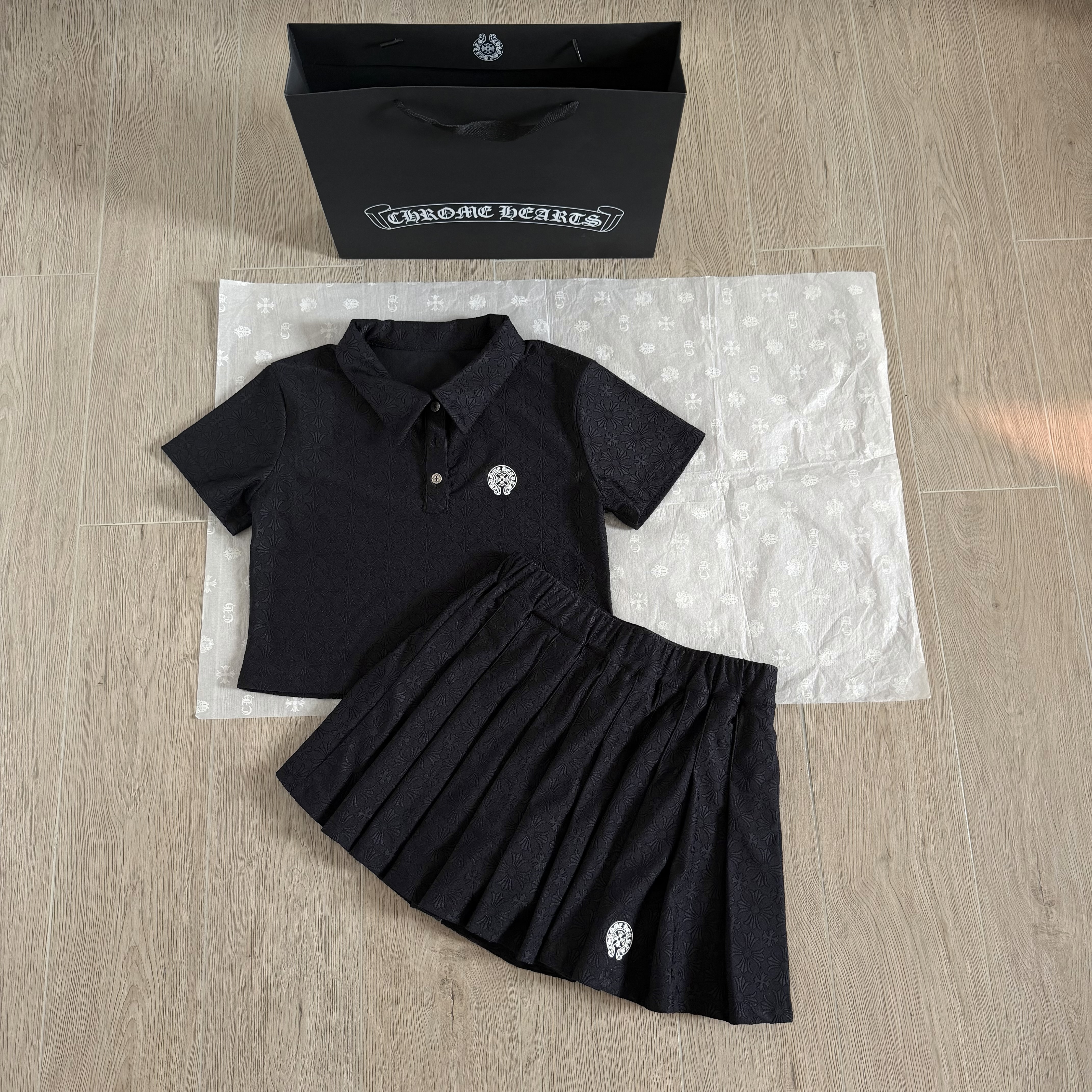 Chrome Hearts Clothing Chrome Hearts Cross Dark Pattern Jacquard All Over Printed Polo T-shirt Skirt #393453 | Nigo Office