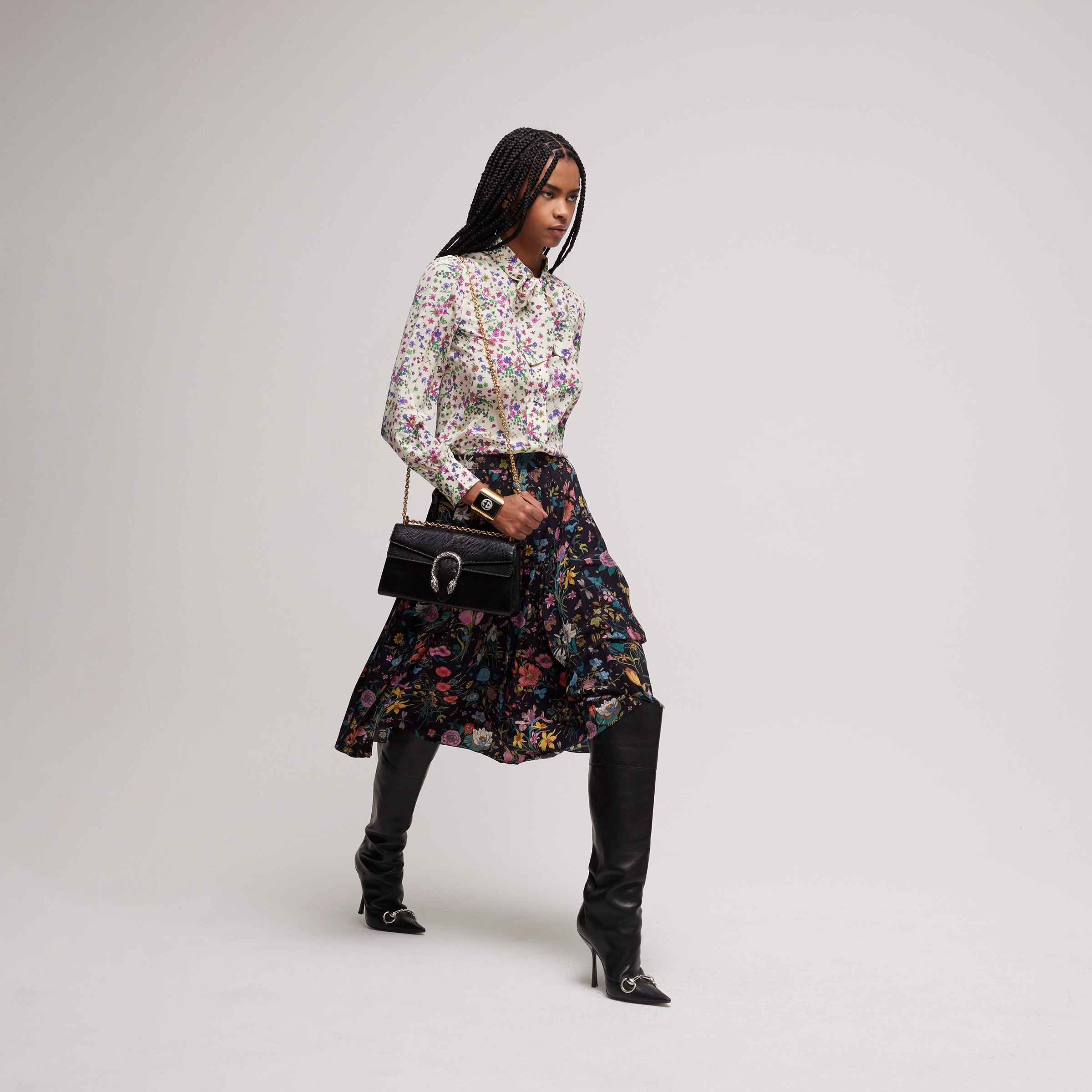 Gucci Printed Silk Shirt With Bow in Multicolor #388729