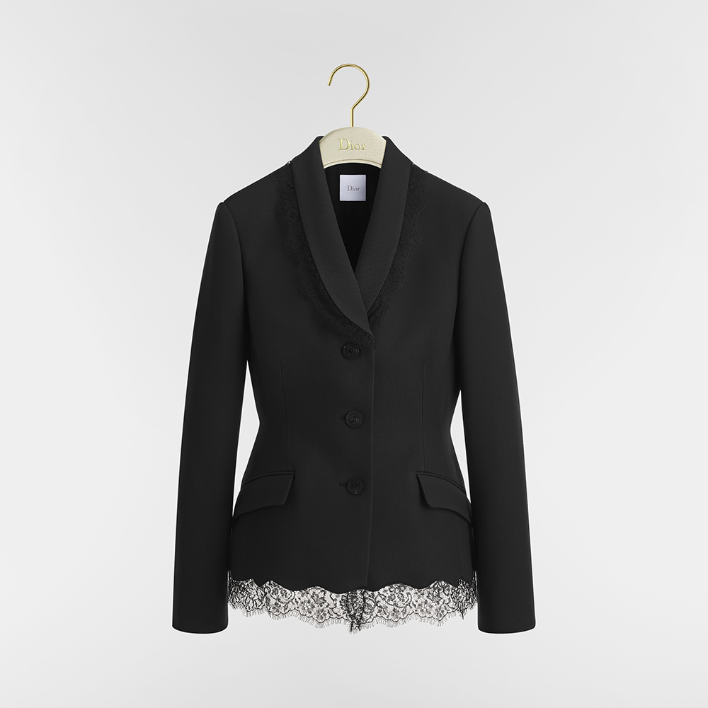 DIOR Bar Jacket and MiniSkirt Black Wool Silk and Lace #388458