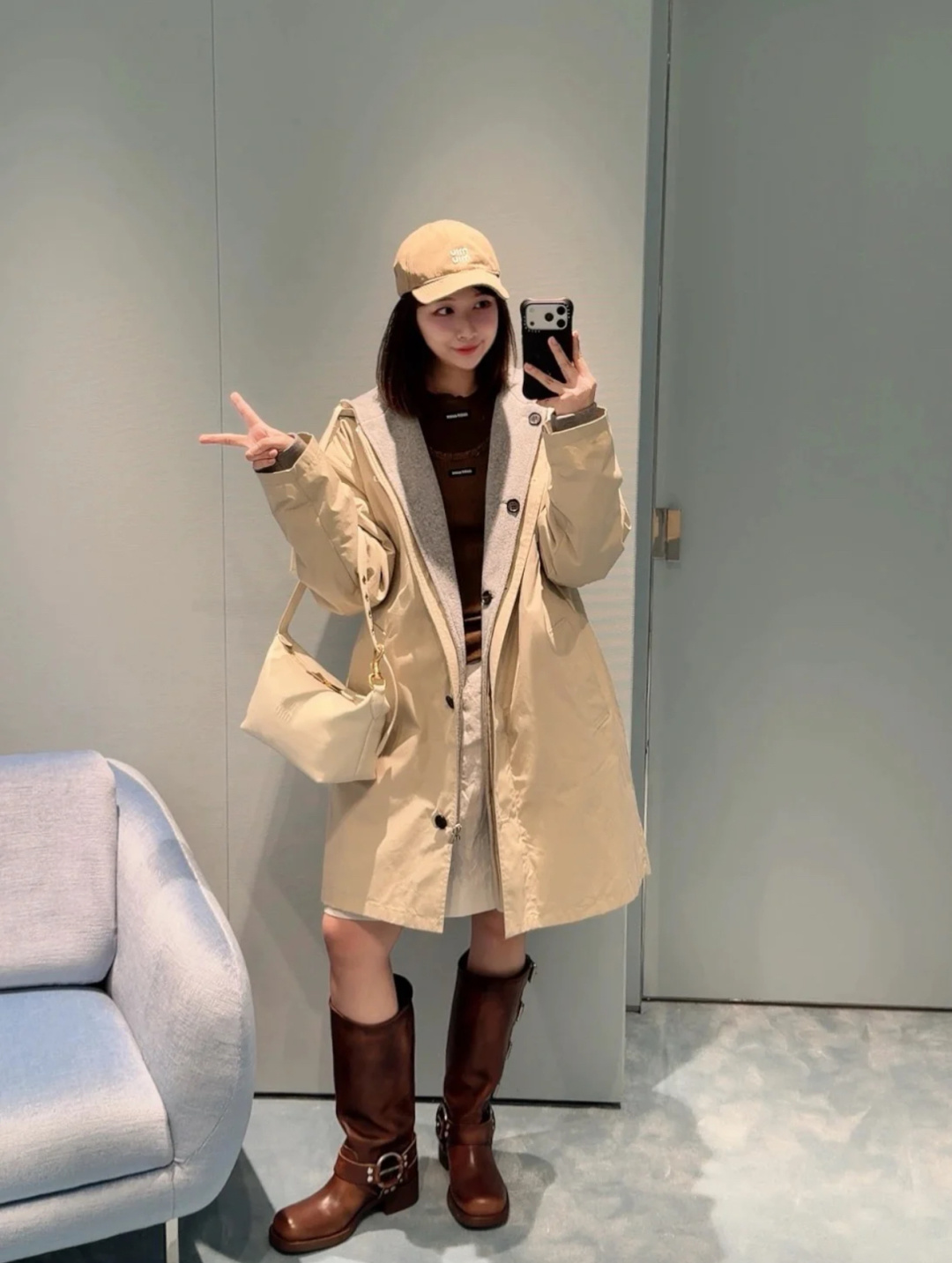 [TOP] Miu Miu Two-piece Trench Coat - Khaki - 711 Luxury