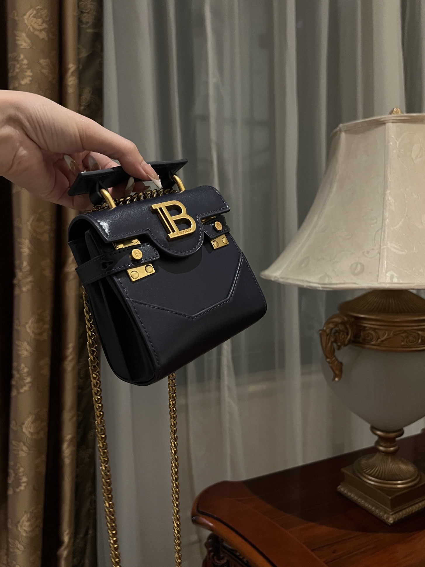 [TOP] BALMAIN Cowhide Mini Bag - Dark Blue - 711 Luxury