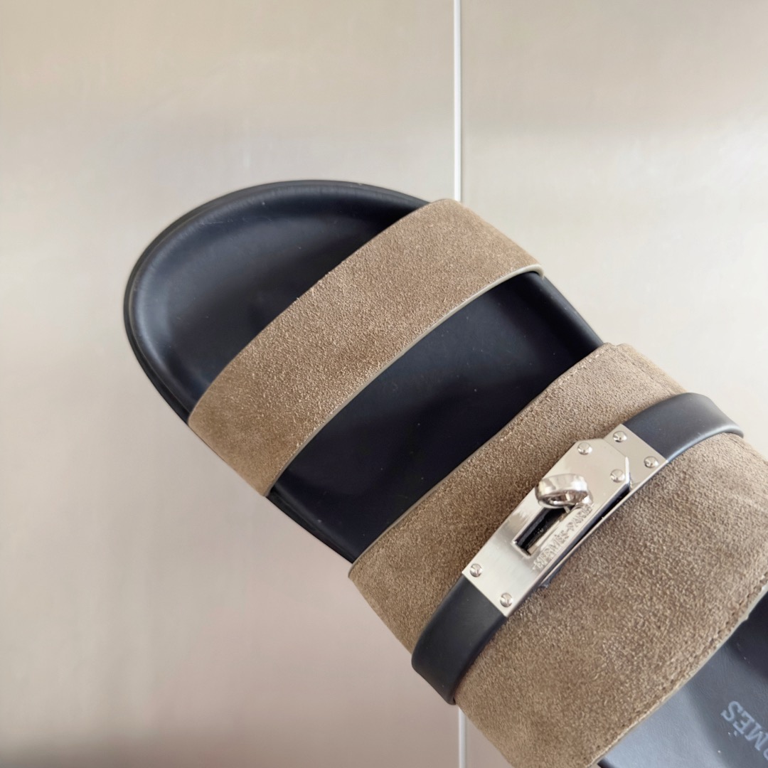[TOP] HERMES Men's/Women's Jackson Calfskin Slippers - Gray - 711 Luxury