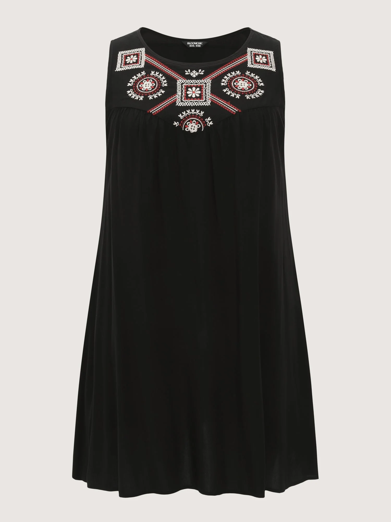Boho Embroidered Neckline Sleeveless Mini Dress