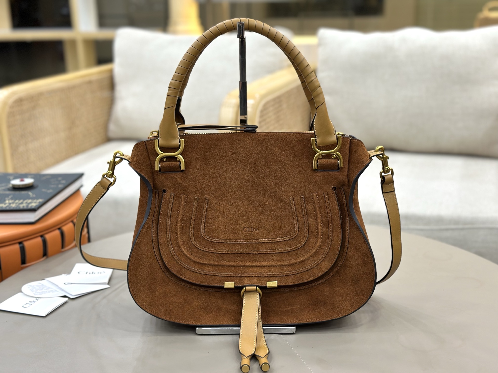 [TOP] Chloe Marcie Bag Suede Leather 36*28*12cm - Brown - 711 Luxury