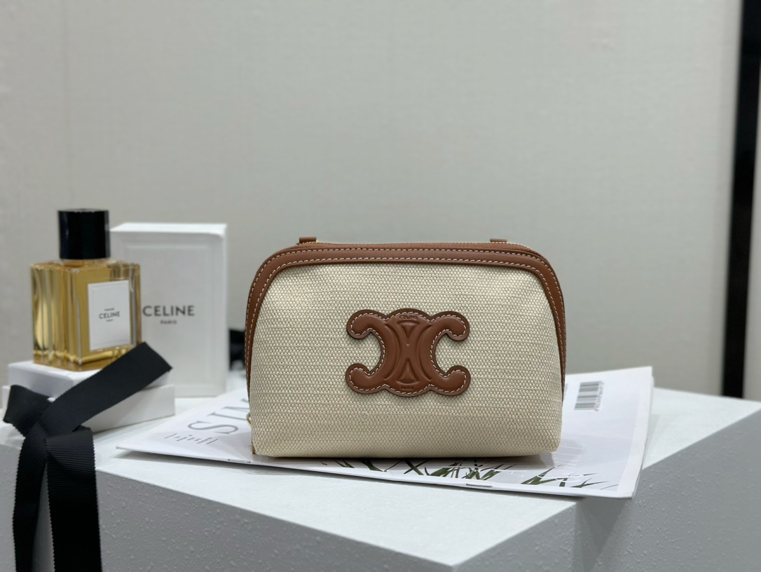 [TOP] CELINE Shell Bag Canvas 16x11x8cm - Beige - 711 Luxury