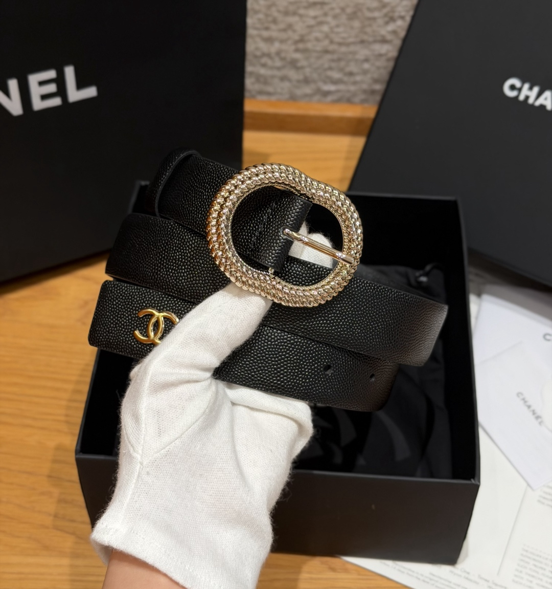 [TOP] CHANEL Cowhide Belt 3 cm - Black - 711 Luxury