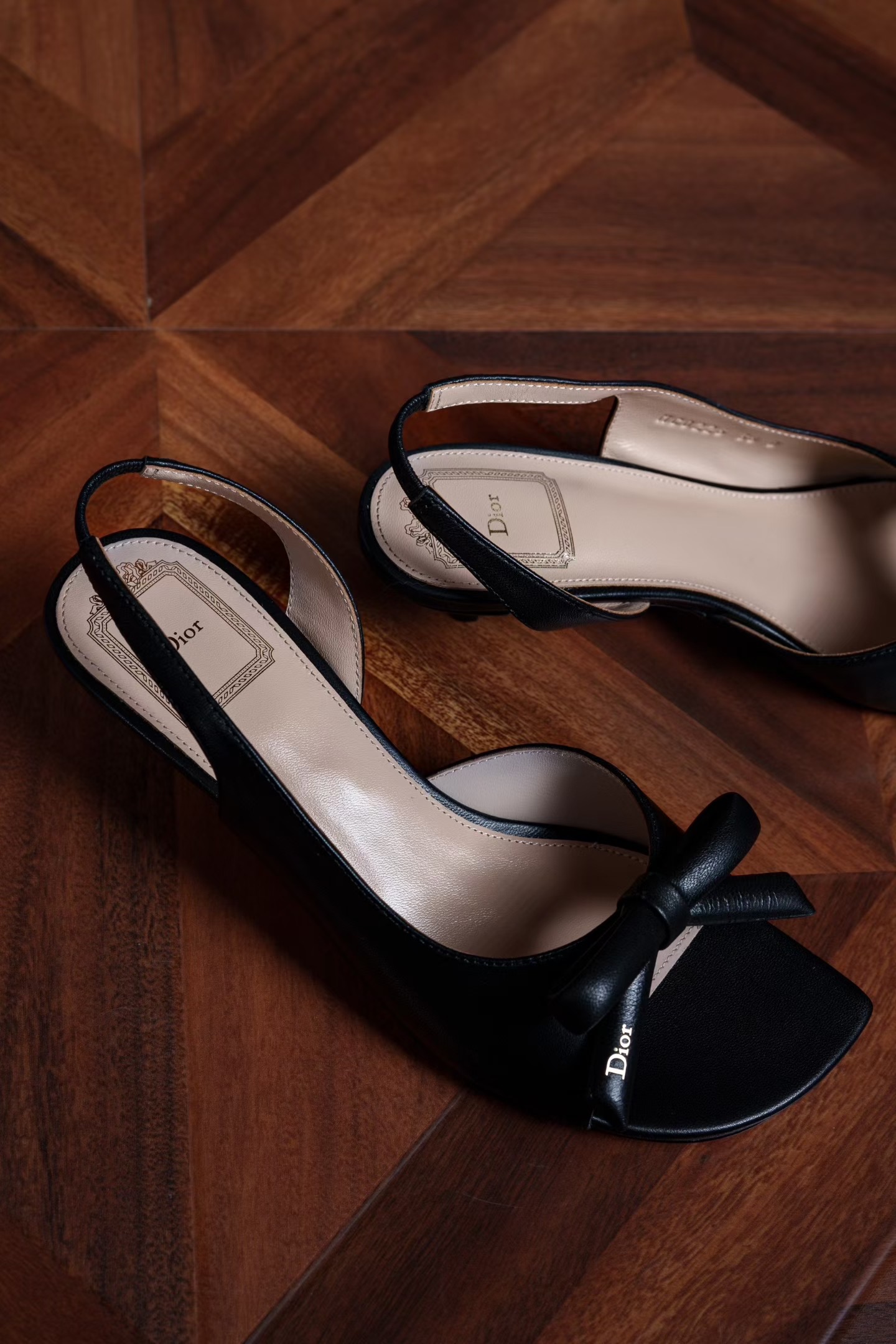 Dior black Shoes DIOR Dior Bow Heeled Slingback Sandal Black Lambskin #389715 View 2 | Nigo Office
