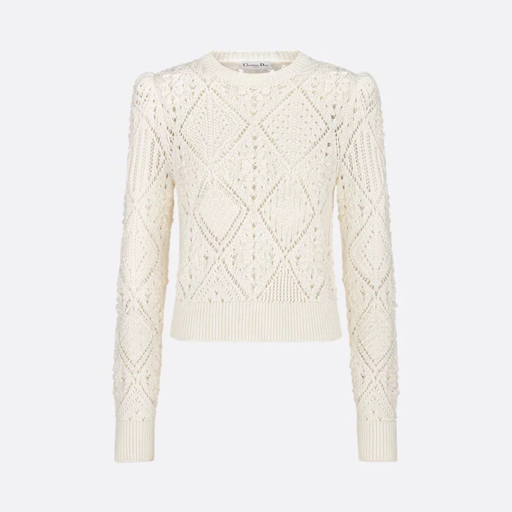 DIOR Sweater White Openwork Cotton Knit #333953