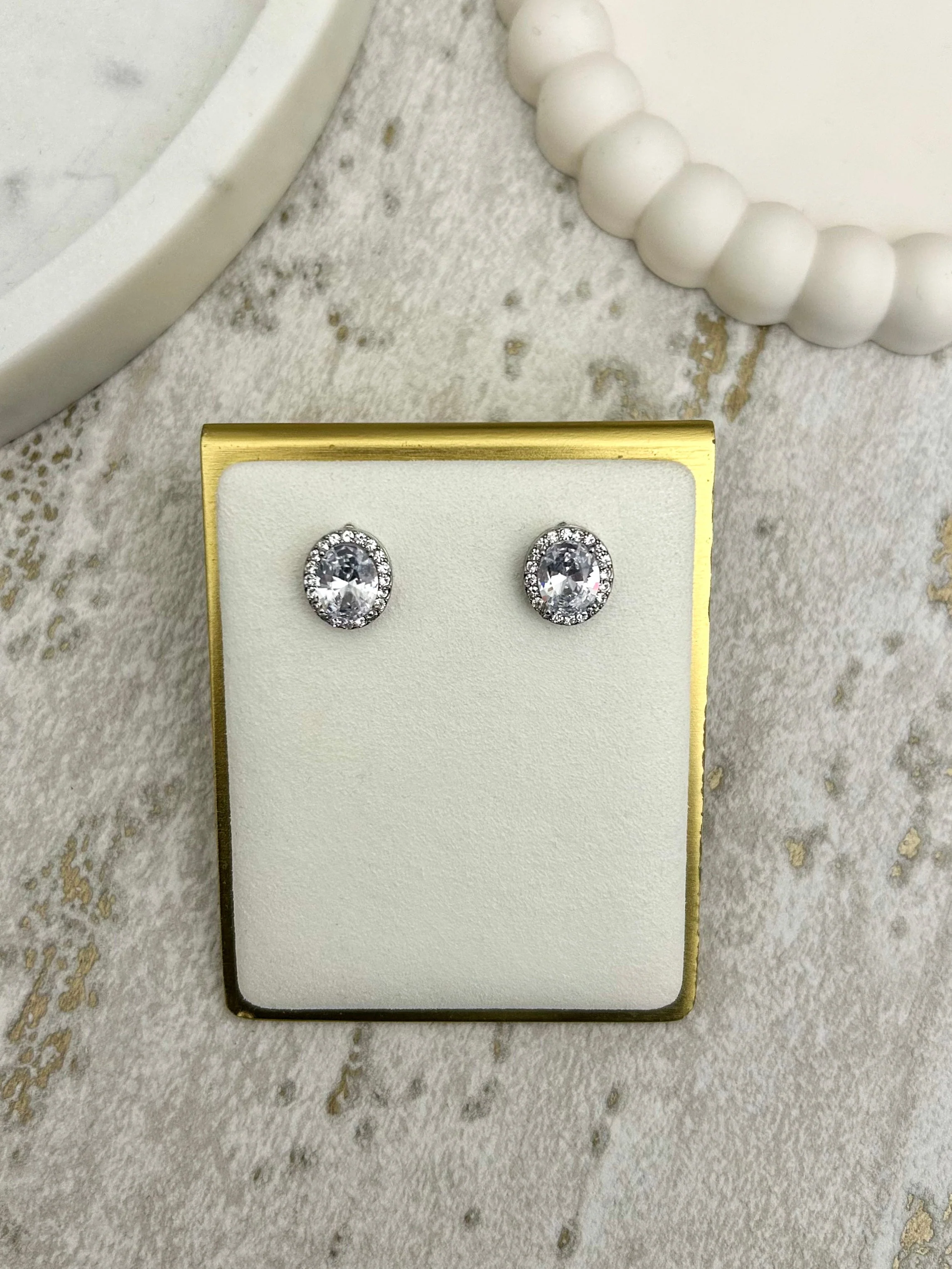 Diamanté Large Stone Stud Earrings (2 Colours)