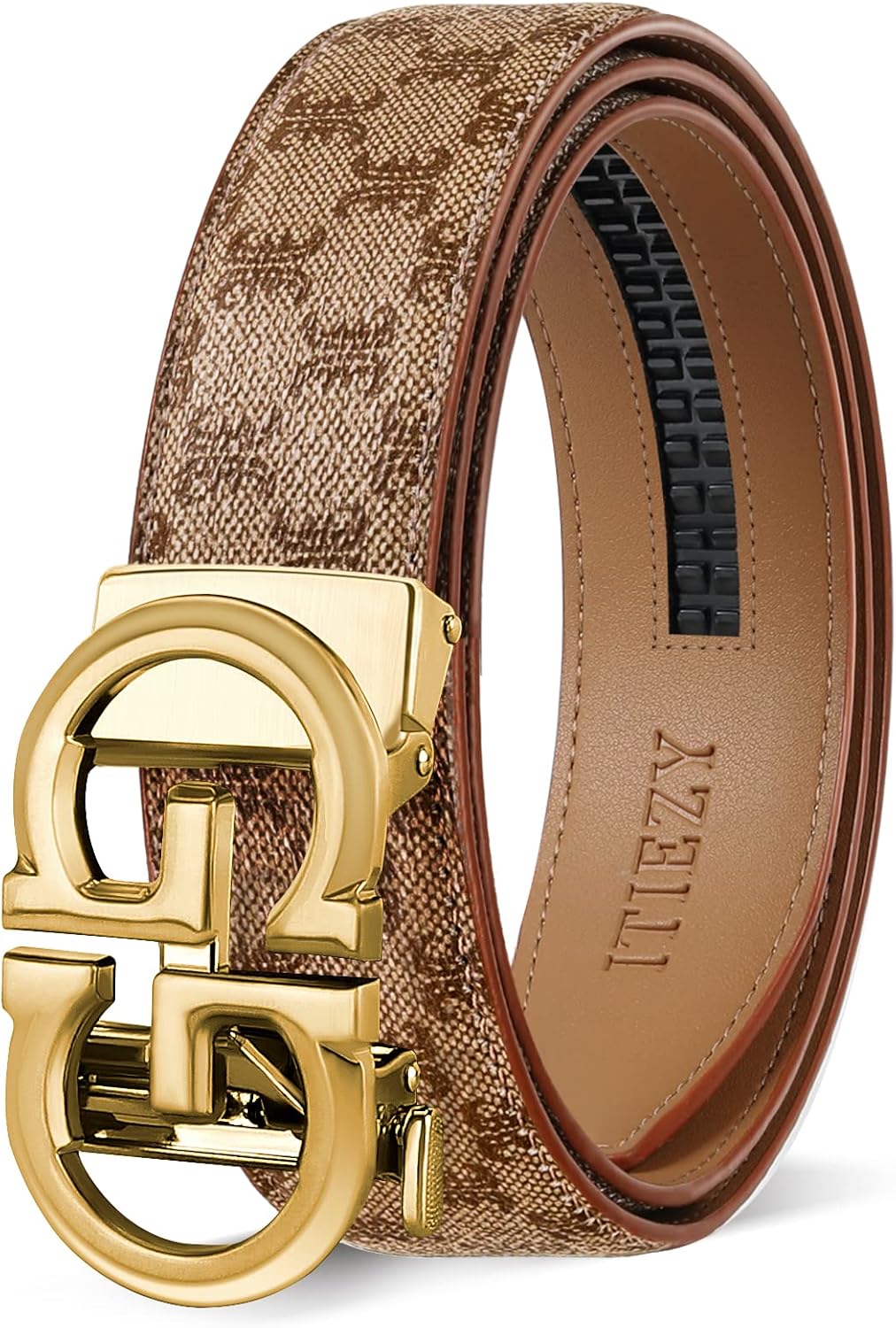 ITIEZY Ratchet Belts for Men - Leather Click Belt for Casual Dress 1 3/8, Mens Adjustable Belt Trim to Fit