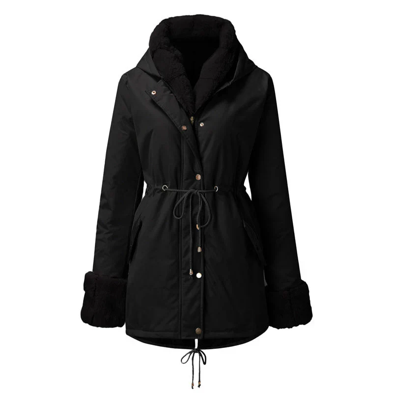 Women's parka with detachable puffed fur collar
