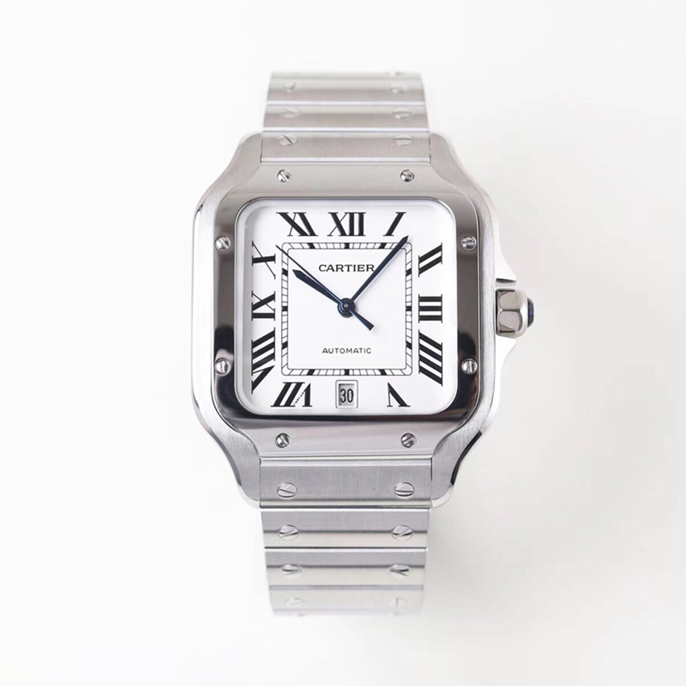 Cartier Santos Silver-plated Pearlescent Roman Numerals Watch #389533