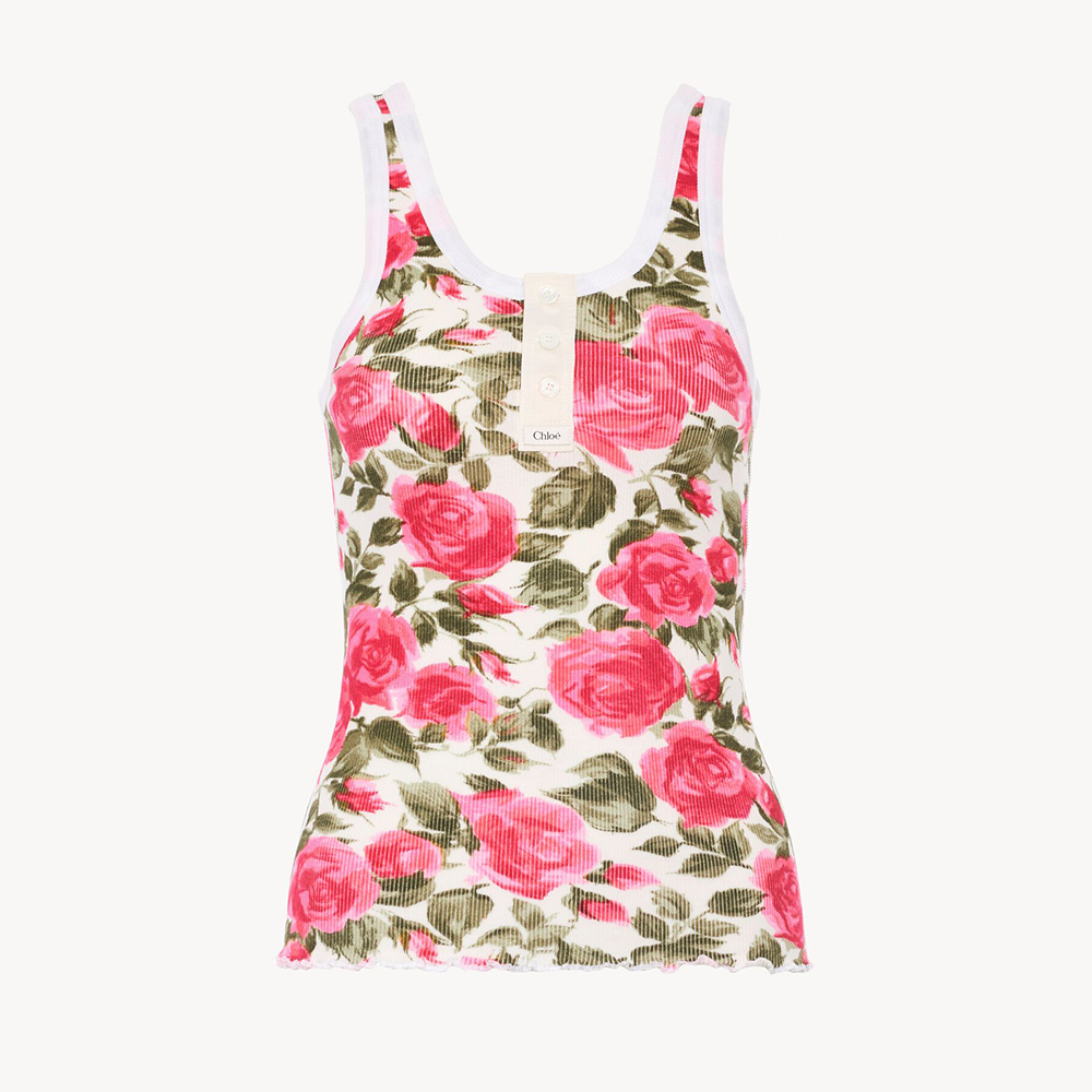 Chloé Henley Tank Top in Cotton Jersey Pink #388657