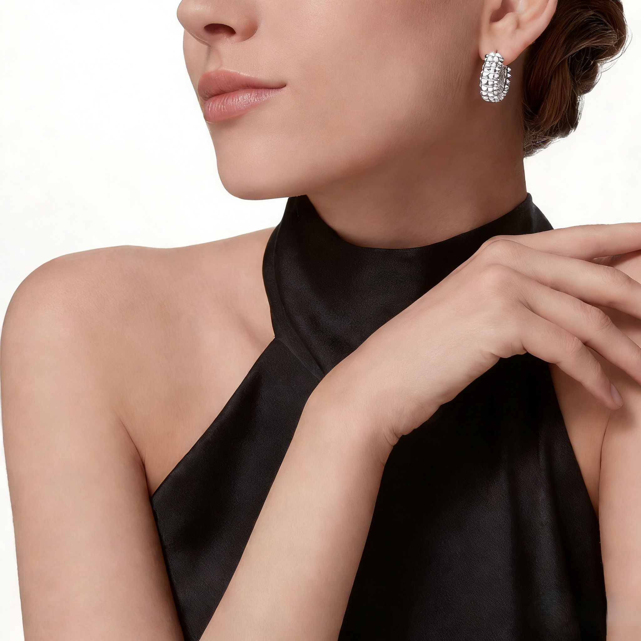 Carty Bullet Earrings, White Gold, Double Row