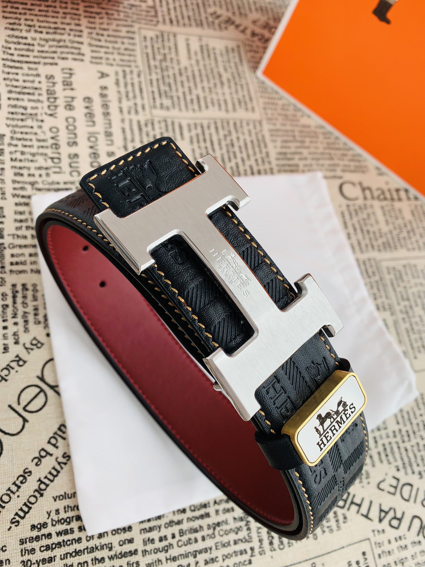 [TOP] HERMES Men's Buckle Logo Belt 3.8cm - Black - 711 Luxury