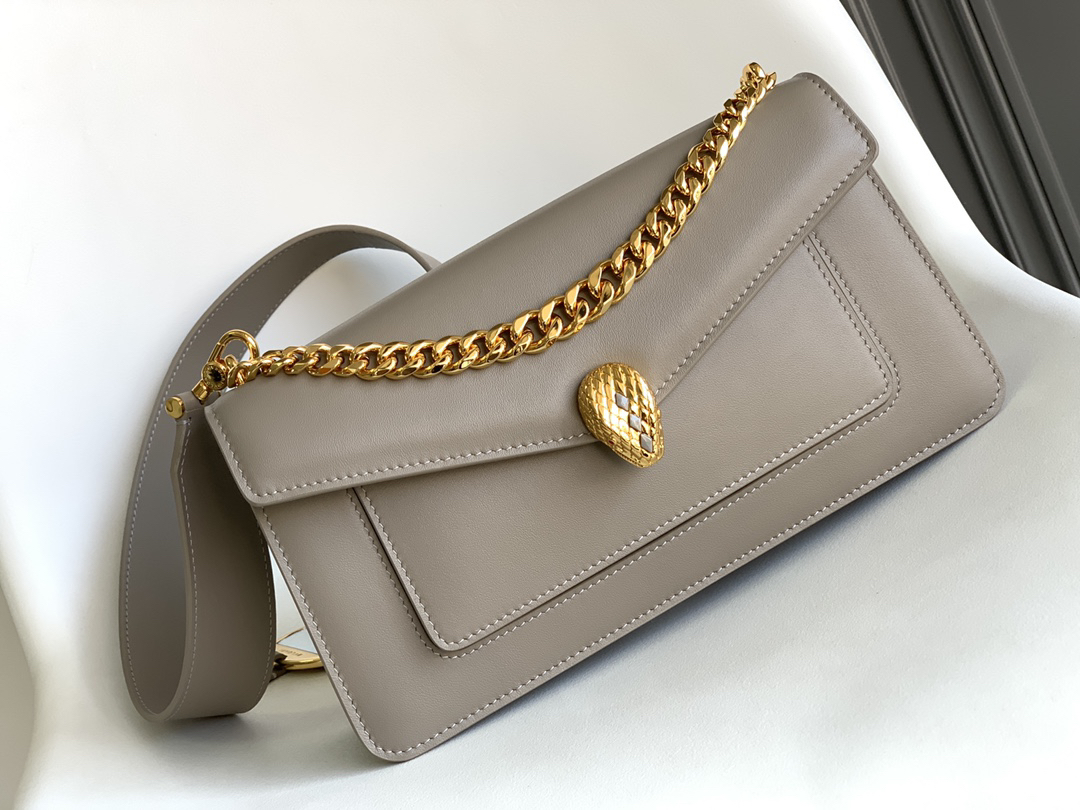 [TOP] BVLGARI Serpenti Eeat-Weat Bag Calfskin 28x17x6cm - Gray