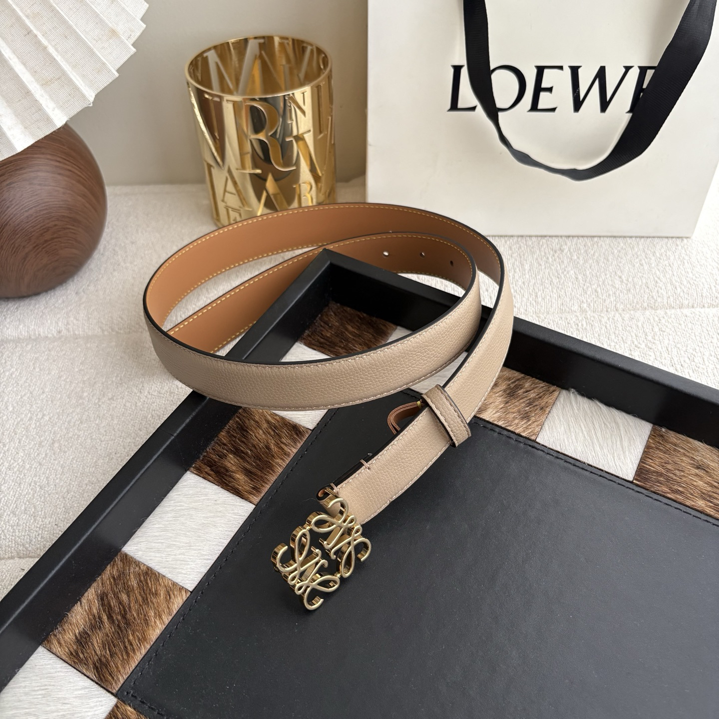 [TOP] LOEWE Leather Belt 2.8cm - Grey - 711 Luxury