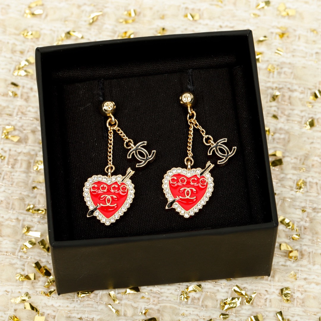 [TOP] CHANEL Earrings - Gold/Red