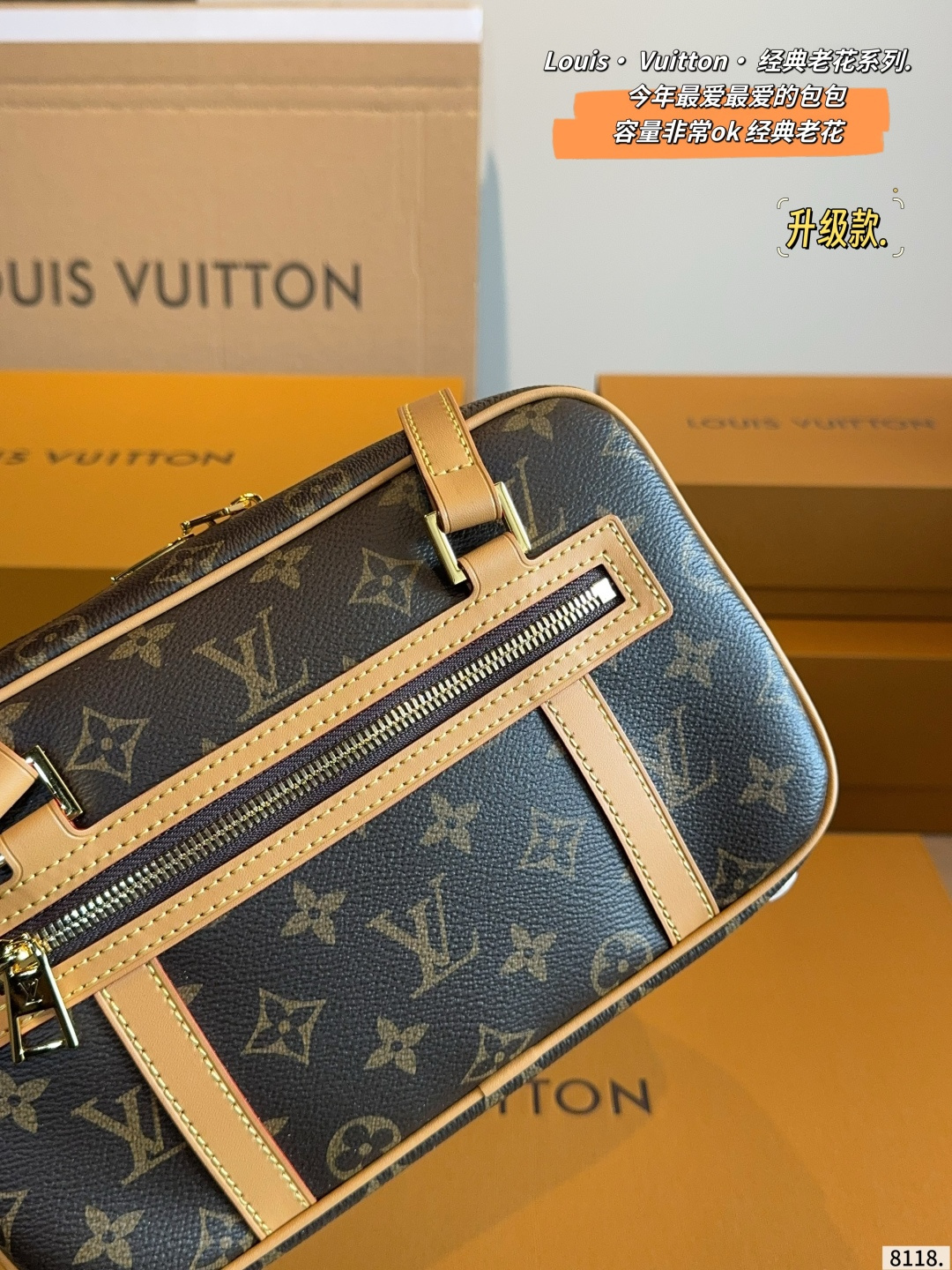 Louis Vuitton Lvvintage Canvas Box Bag with Leather Trim and Adjustable Strap (Replica)