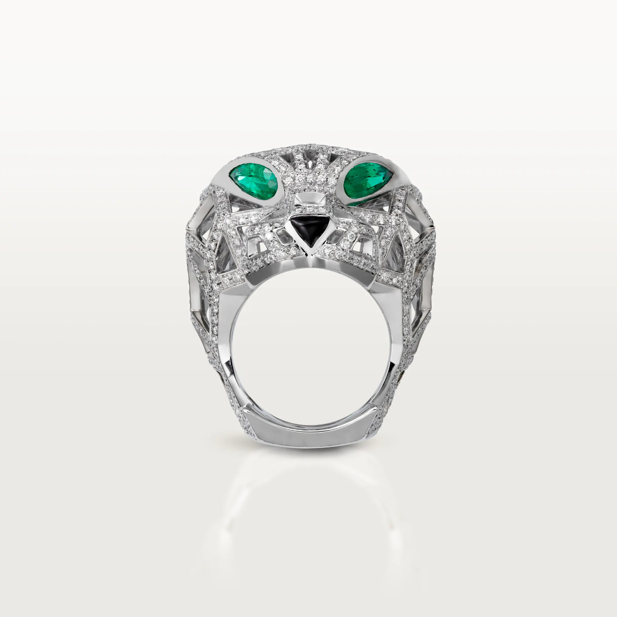 Carty Panther Lace Ring, White Gold, Paved Moissanite