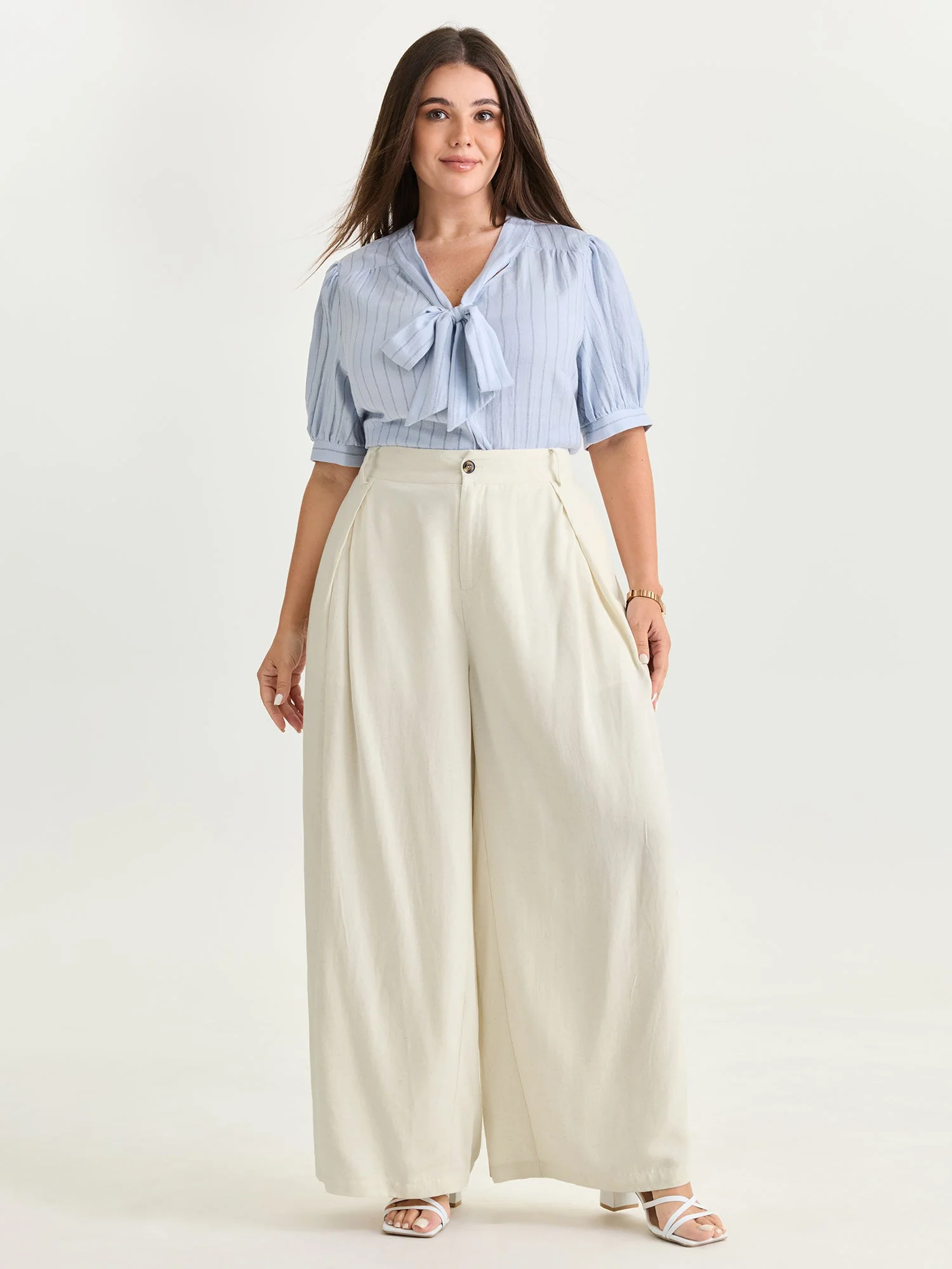 Cotton Linen Blend Wide-Leg Pants