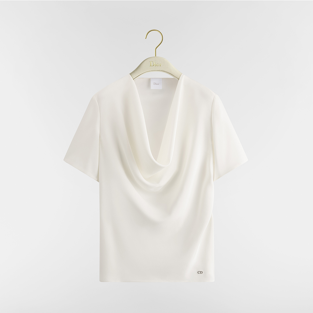 DIOR Short-Sleeved Draped Blouse Ecru Silk #385693