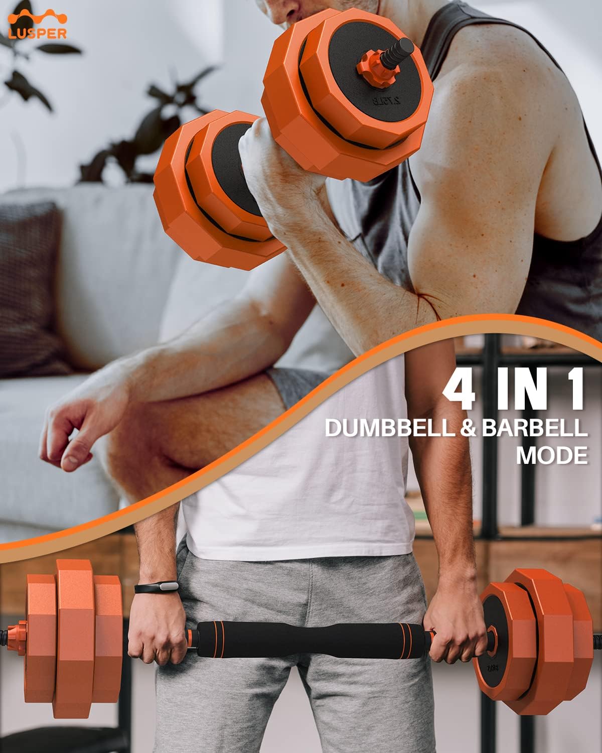 Lusper Adjustable Weights Dumbbells Set, 44LB/55LB/66LB Free Weights, 3 in 1 Mutiweight Dumbbell/Barbell/Kettlebell with Connector, Versatile Weight Set for Home Gym