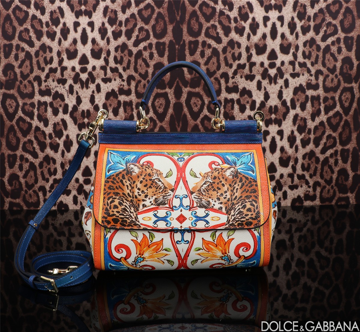[TOP] Dolce & Gabbana D&G Printed Sicily Bag 25x12x20cm - Blue/White