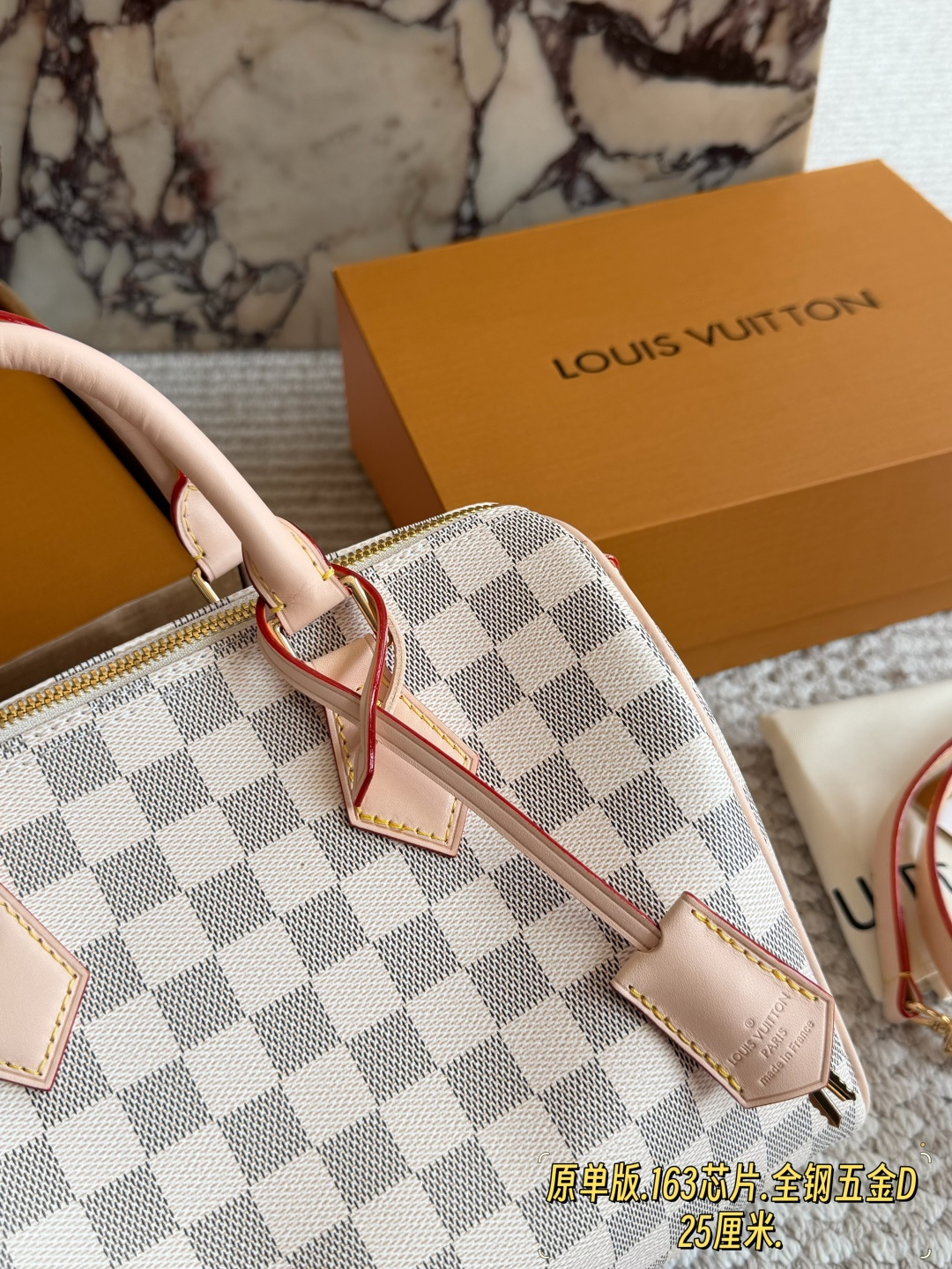 Louis Vuitton Speedy 25 Damier Azur Canvas with Leather Accents Handbag (Replica)