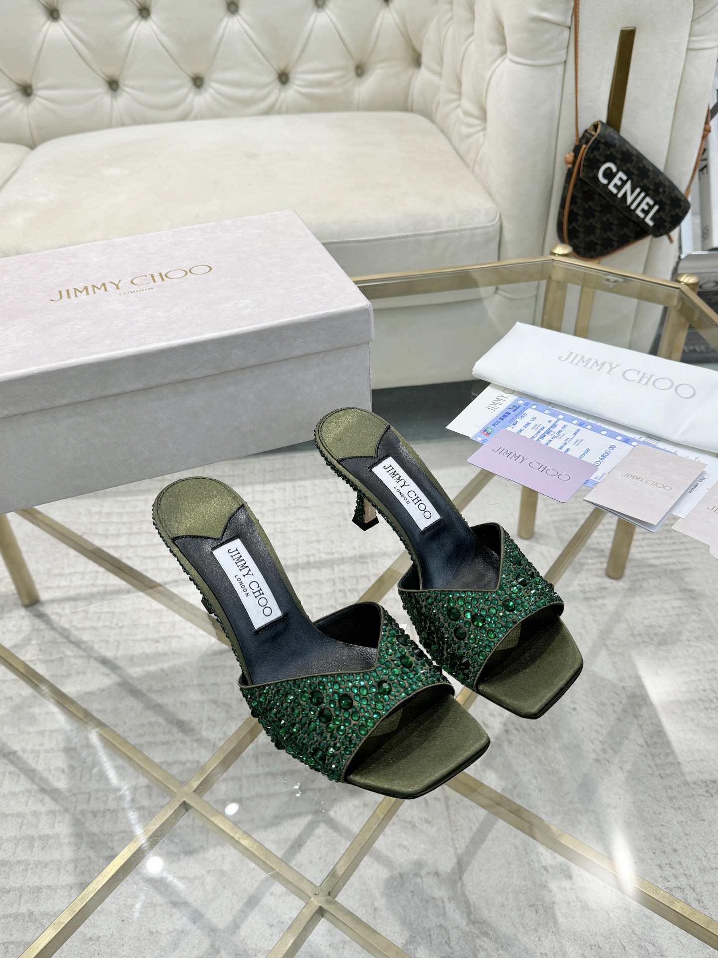[TOP] Jimmy Choo 7.5cm Mid Heels Slippers - Green - 711 Luxury