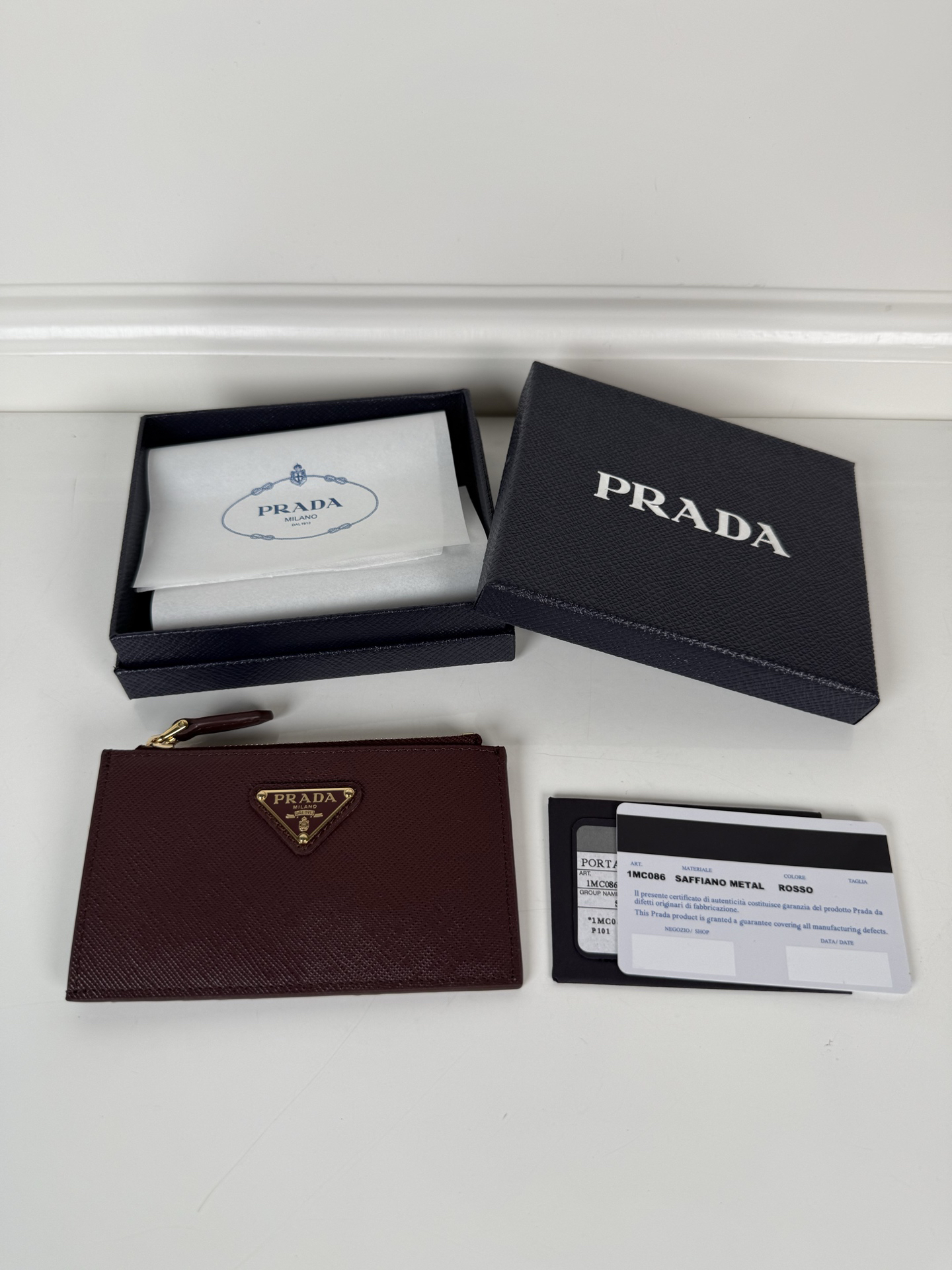 [TOP] PRADA Card Holder 8cm*13cm - Dark Red - 711 Luxury