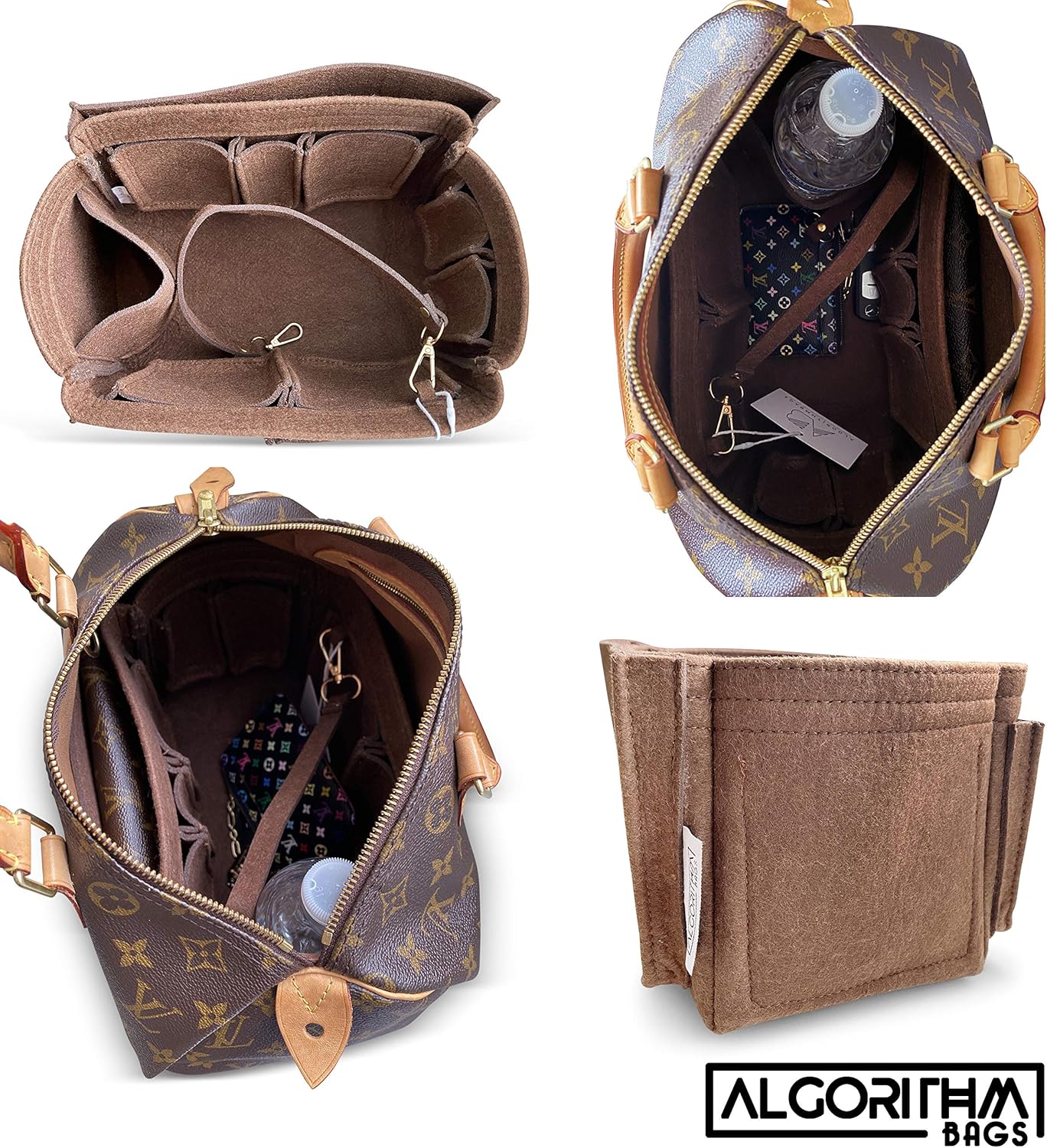 AlgorithmBags Purse Organizer Insert | designed for Louis Vuitton LV Speedy 30 35 40 25 | Luxury Liner Shaper Divider (35, Brown)